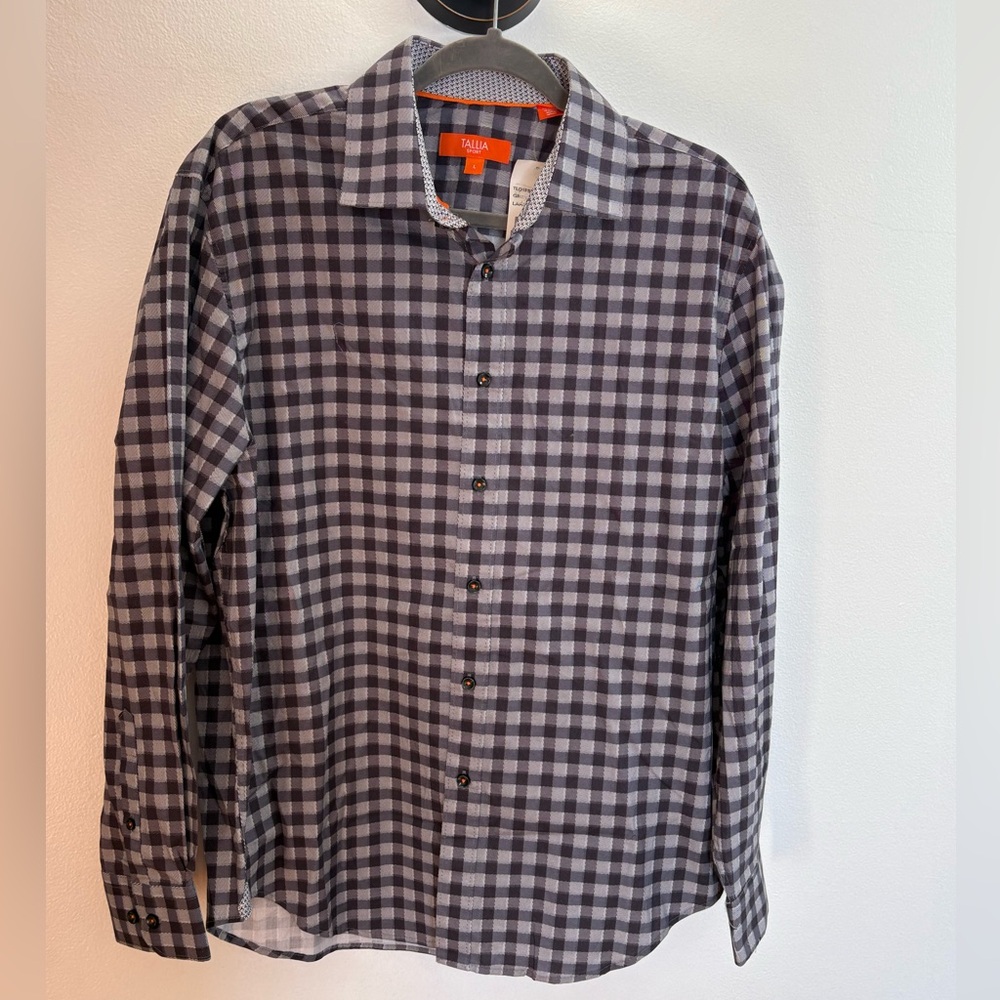 Tallia Sport Gray Plaid Button Down Shirt L